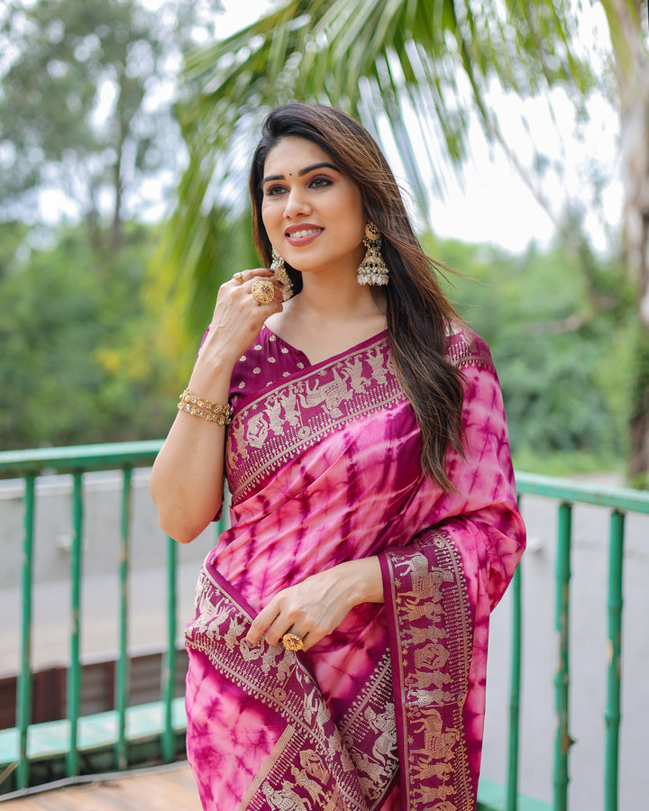 Wine Rangavelly Sibori Print Paithani Silk Sarees With Gold Zari Paithani Border & Contrast Rich Pallu