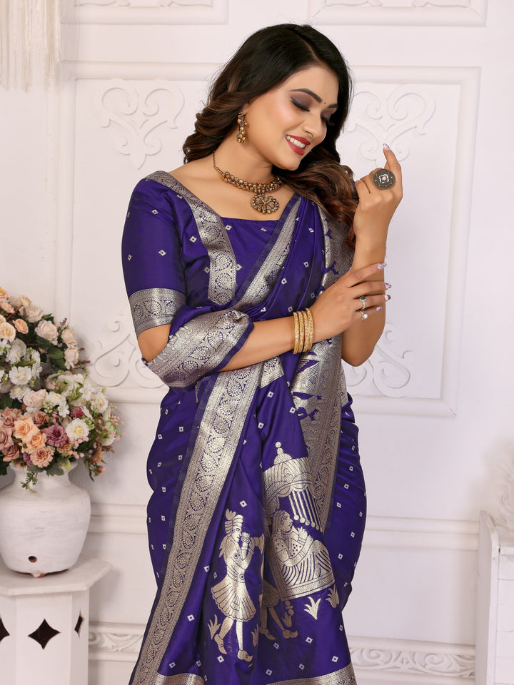 Blue Heena summer kochi silk saree with beautiful Bandhej weaving work soft comfy....