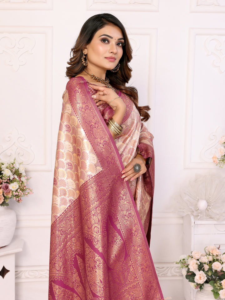 Beige Chaturi-1 Banarasi Chaturi silk saree Jari weaving Border and Weaving rich pallu