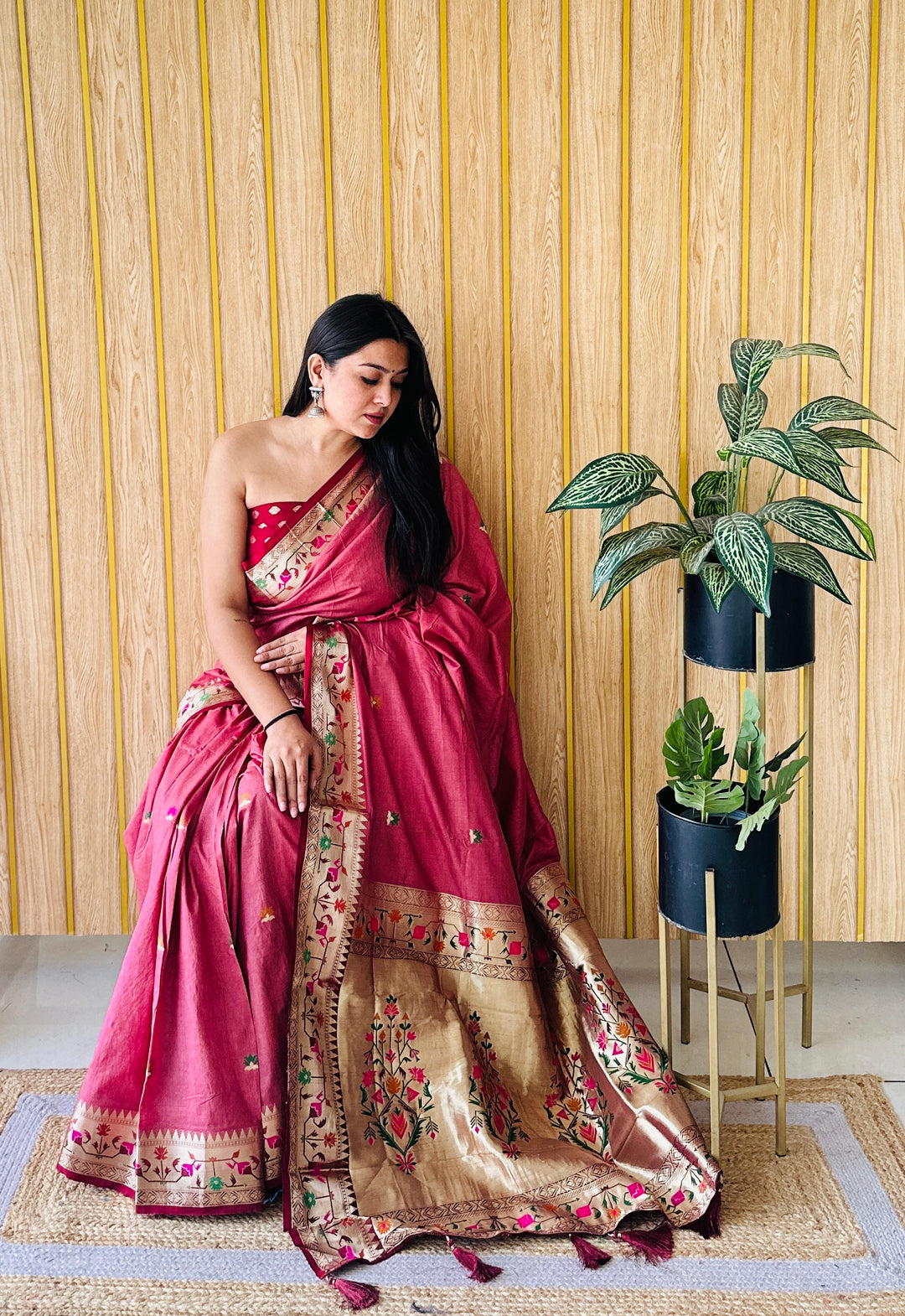 Maroon Shabri Paithani Soft  Silk Sarees Weaved With Buttas Pattern & Contrast Concept