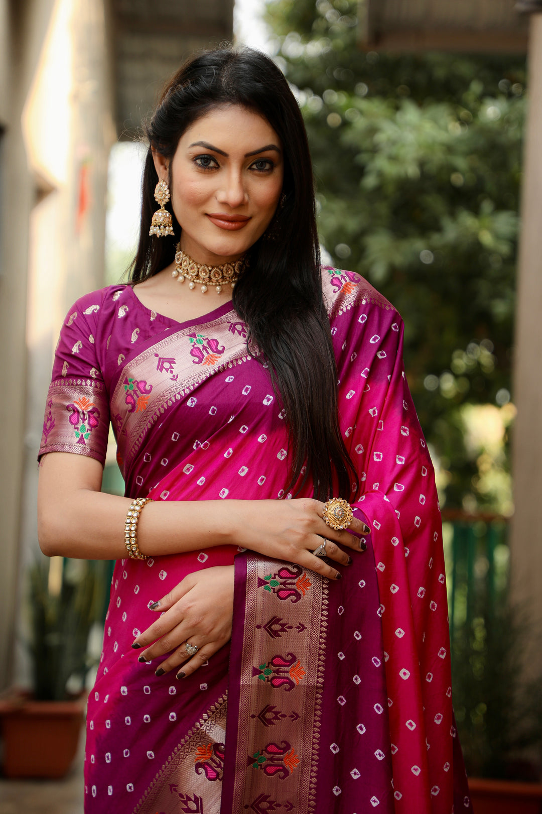 Pink Chandani Dola Soft Silk Bandhej Sarees Jari Paithani Weaving Border & Weaving Paithani Style Rich Pallu