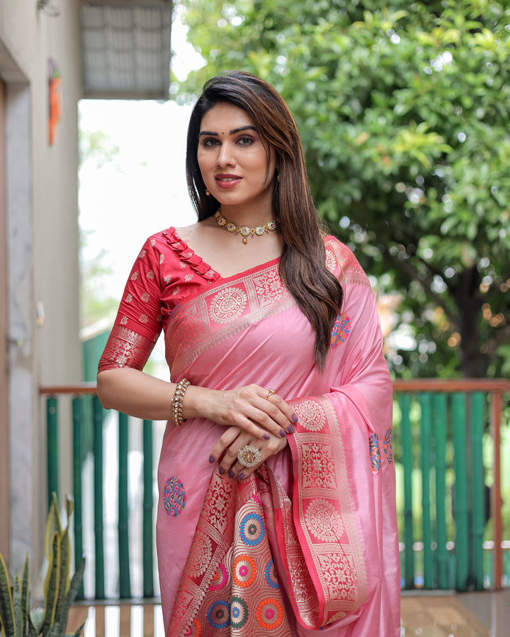 Pink Kamlika Dola Silk With Unique Butta And Contrast Border & Rich Pallu