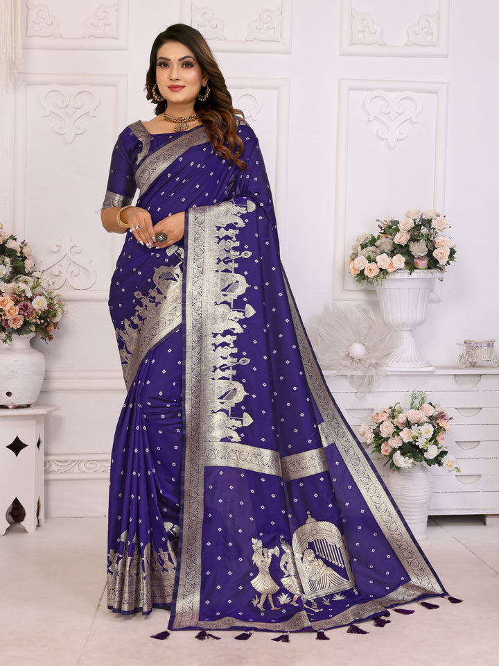 Blue Heena summer kochi silk saree with beautiful Bandhej weaving work soft comfy....