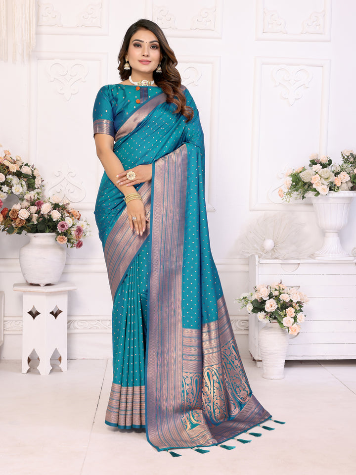 Sky Blue Sudarshana Soft Silk Saree With Weaving Butties & weaving Zari Border And Rich Pallu