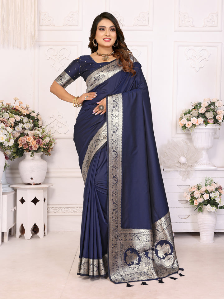 Navy Blue Rani Banarasi silk sarees saree with beautiful Gala weaving exclusive work soft comfy