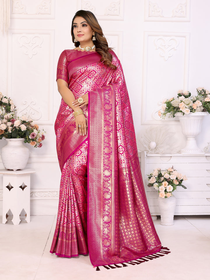 Pink Chaturi-2 Banarasi Chaturi silk saree Jari weaving Border and Weaving rich pallu