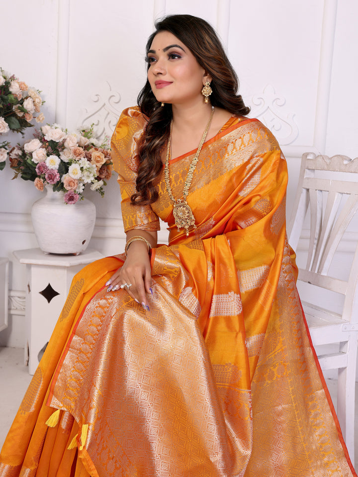 Orange Vanshika Soft Organza Silk Banarasi Saree With Unique Butta With Unique Colours