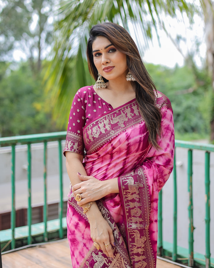 Wine Rangavelly Sibori Print Paithani Silk Sarees With Gold Zari Paithani Border & Contrast Rich Pallu