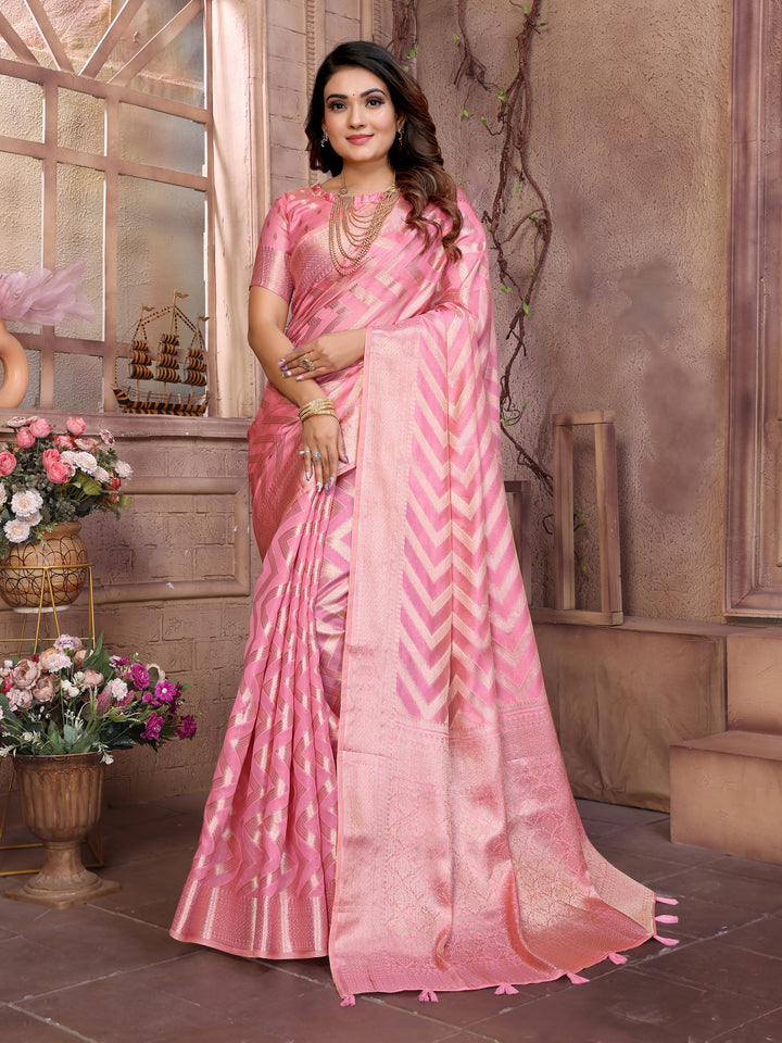 Pink Dwija Soft Organza Silk Banarasi Saree With Unique Butta With Unique Colours