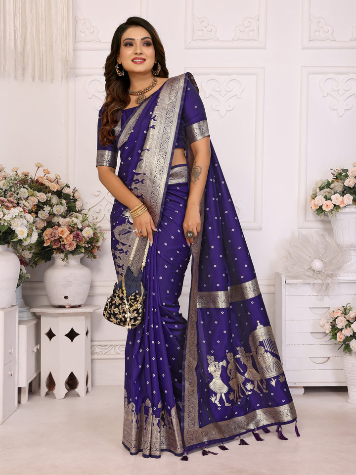 Blue Heena summer kochi silk saree with beautiful Bandhej weaving work soft comfy....