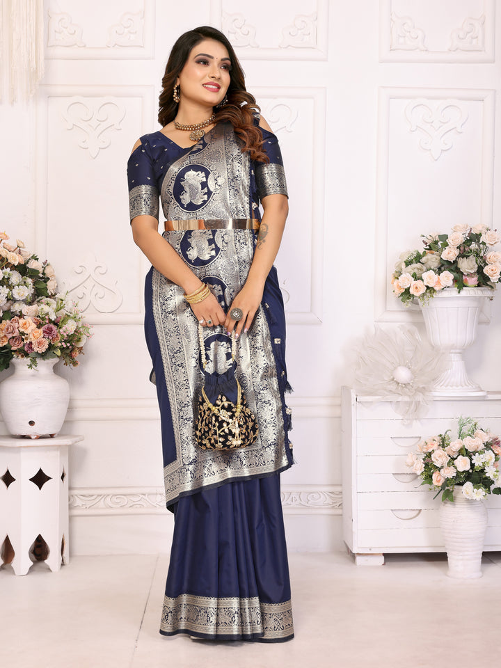 Navy Blue Rani Banarasi silk sarees saree with beautiful Gala weaving exclusive work soft comfy