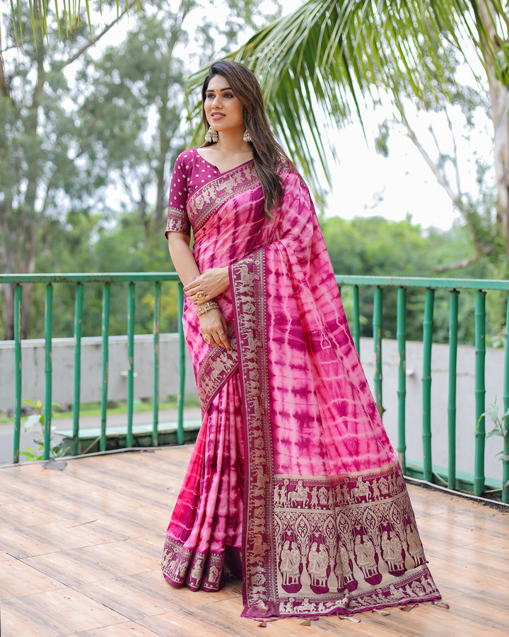 Wine Rangavelly Sibori Print Paithani Silk Sarees With Gold Zari Paithani Border & Contrast Rich Pallu
