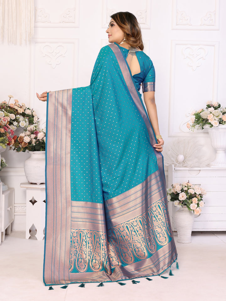 Sky Blue Sudarshana Soft Silk Saree With Weaving Butties & weaving Zari Border And Rich Pallu