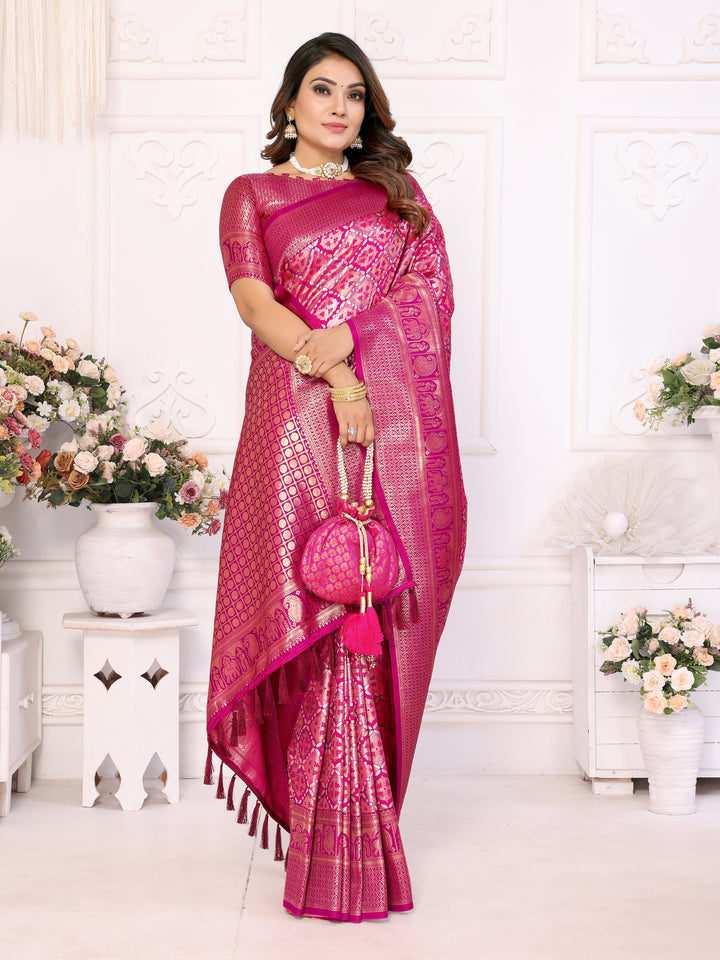 Pink Chaturi-2 Banarasi Chaturi silk saree Jari weaving Border and Weaving rich pallu