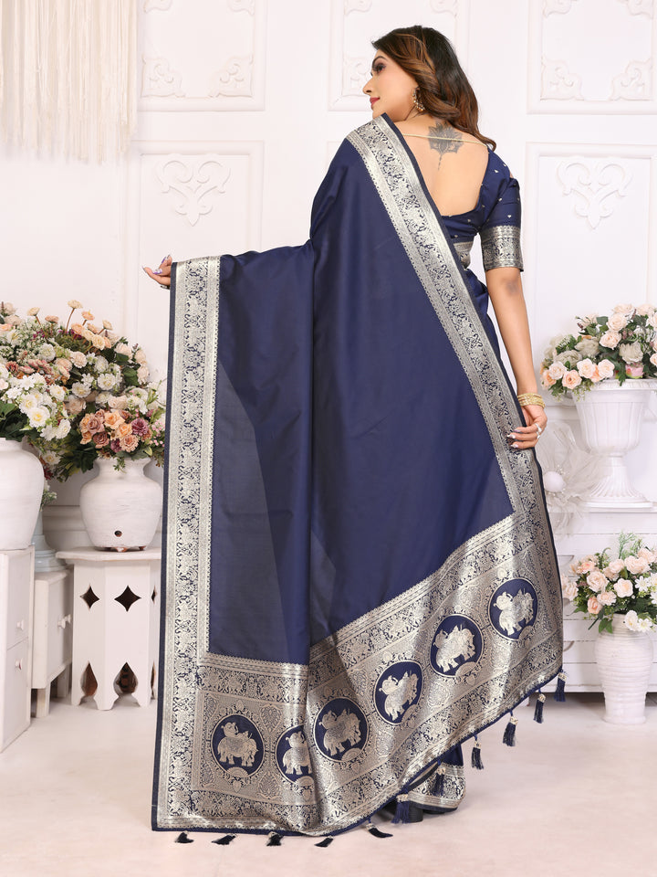 Navy Blue Rani Banarasi silk sarees saree with beautiful Gala weaving exclusive work soft comfy