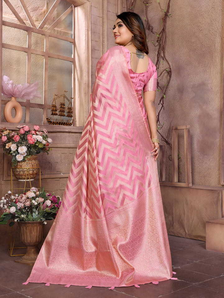 Pink Dwija Soft Organza Silk Banarasi Saree With Unique Butta With Unique Colours