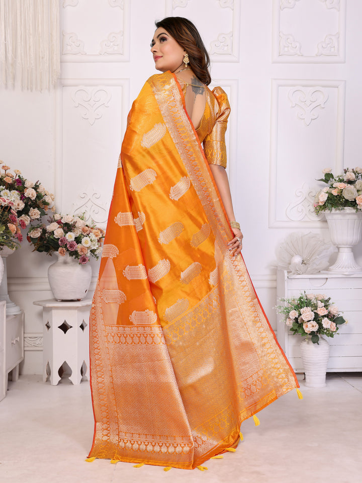 Orange Vanshika Soft Organza Silk Banarasi Saree With Unique Butta With Unique Colours