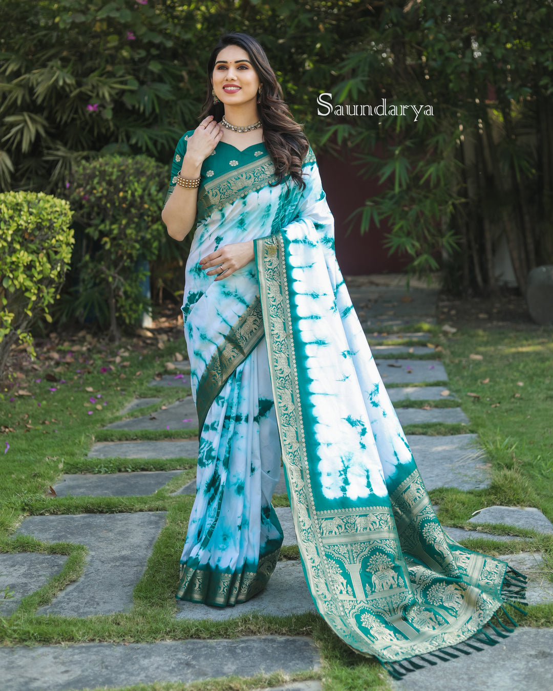 Green Saundarya Sibori Work With Soft Dola Silk With Zari Border & Zari Weaving  Rich Pallu