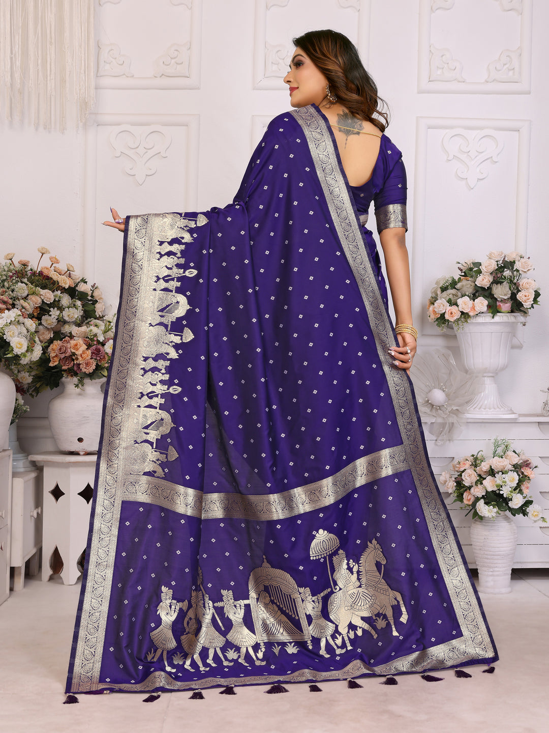 Blue Heena summer kochi silk saree with beautiful Bandhej weaving work soft comfy....
