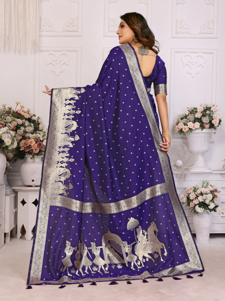 Blue Heena summer kochi silk saree with beautiful Bandhej weaving work soft comfy....
