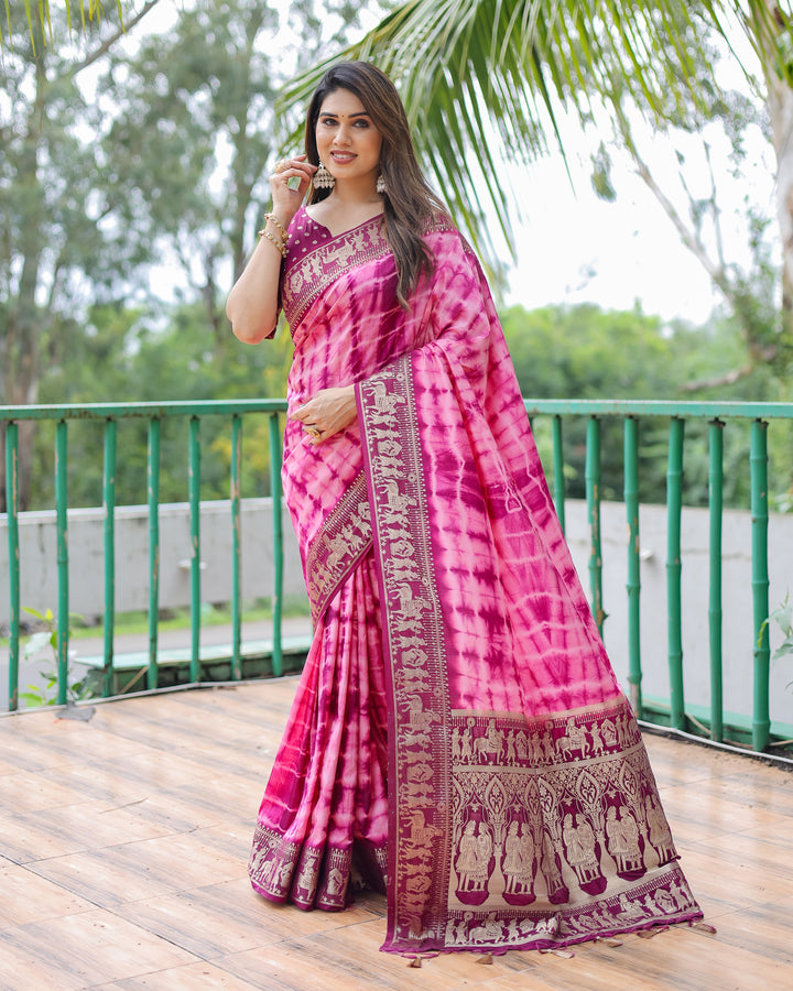 Wine Rangavelly Sibori Print Paithani Silk Sarees With Gold Zari Paithani Border & Contrast Rich Pallu