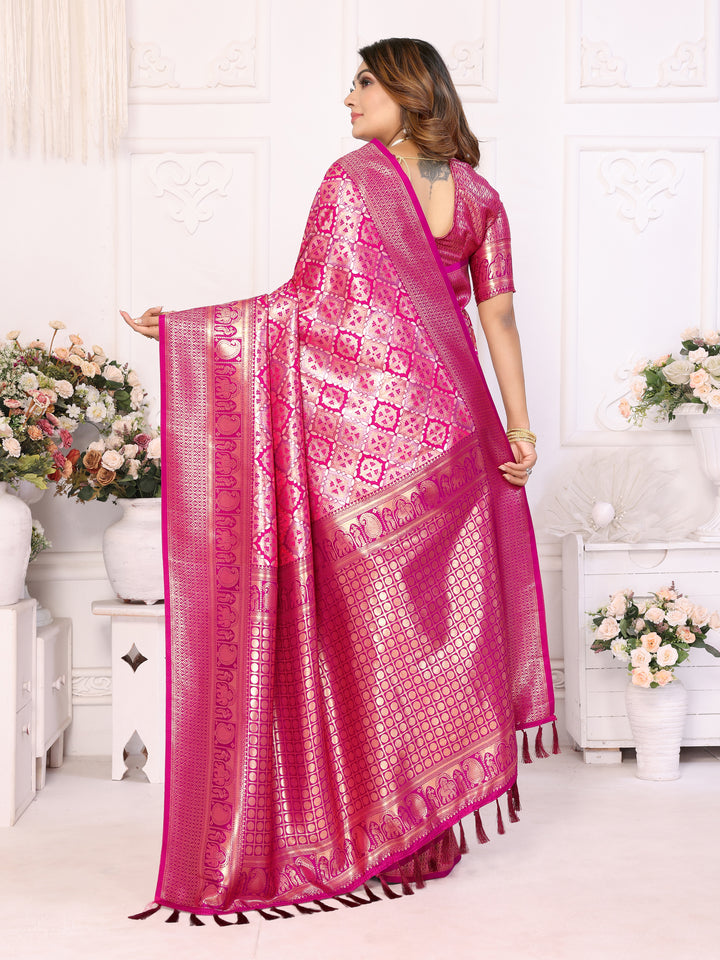 Pink Chaturi-2 Banarasi Chaturi silk saree Jari weaving Border and Weaving rich pallu