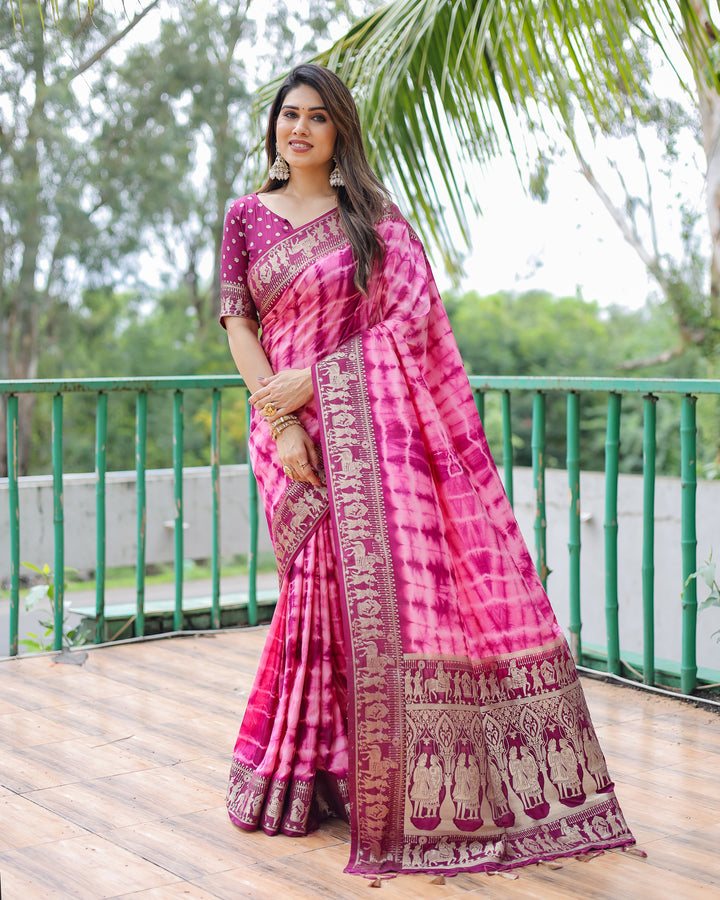 Wine Rangavelly Sibori Print Paithani Silk Sarees With Gold Zari Paithani Border & Contrast Rich Pallu