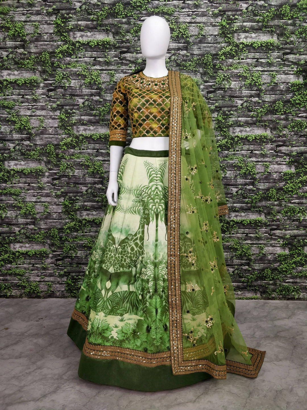 Green Color Chennai Silk With Stone and Embroiderey Work Lehenga Choli