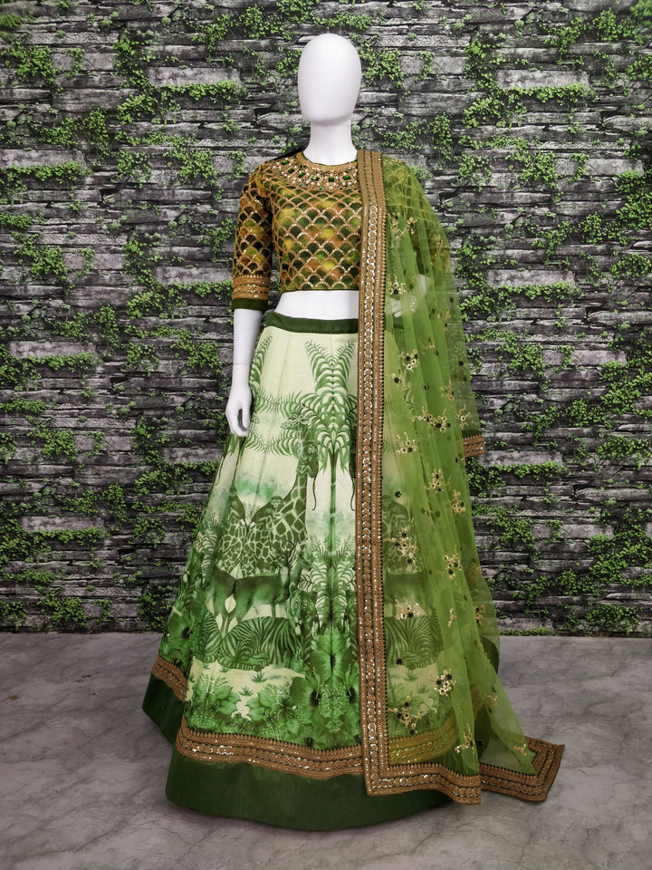 Green Color Chennai Silk With Stone and Embroiderey Work Lehenga Choli