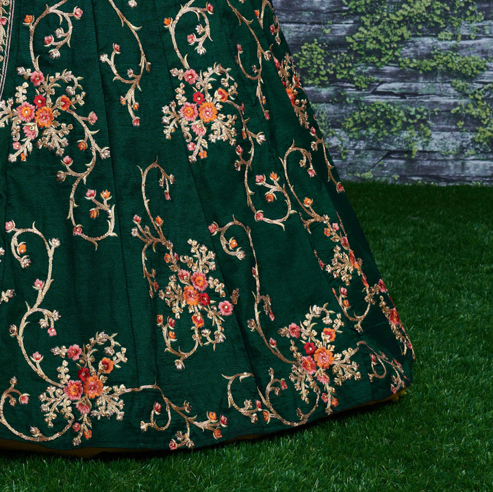 Green Color Taffeta Silk Sequins Embroidery with diamond work Lehenga Choli