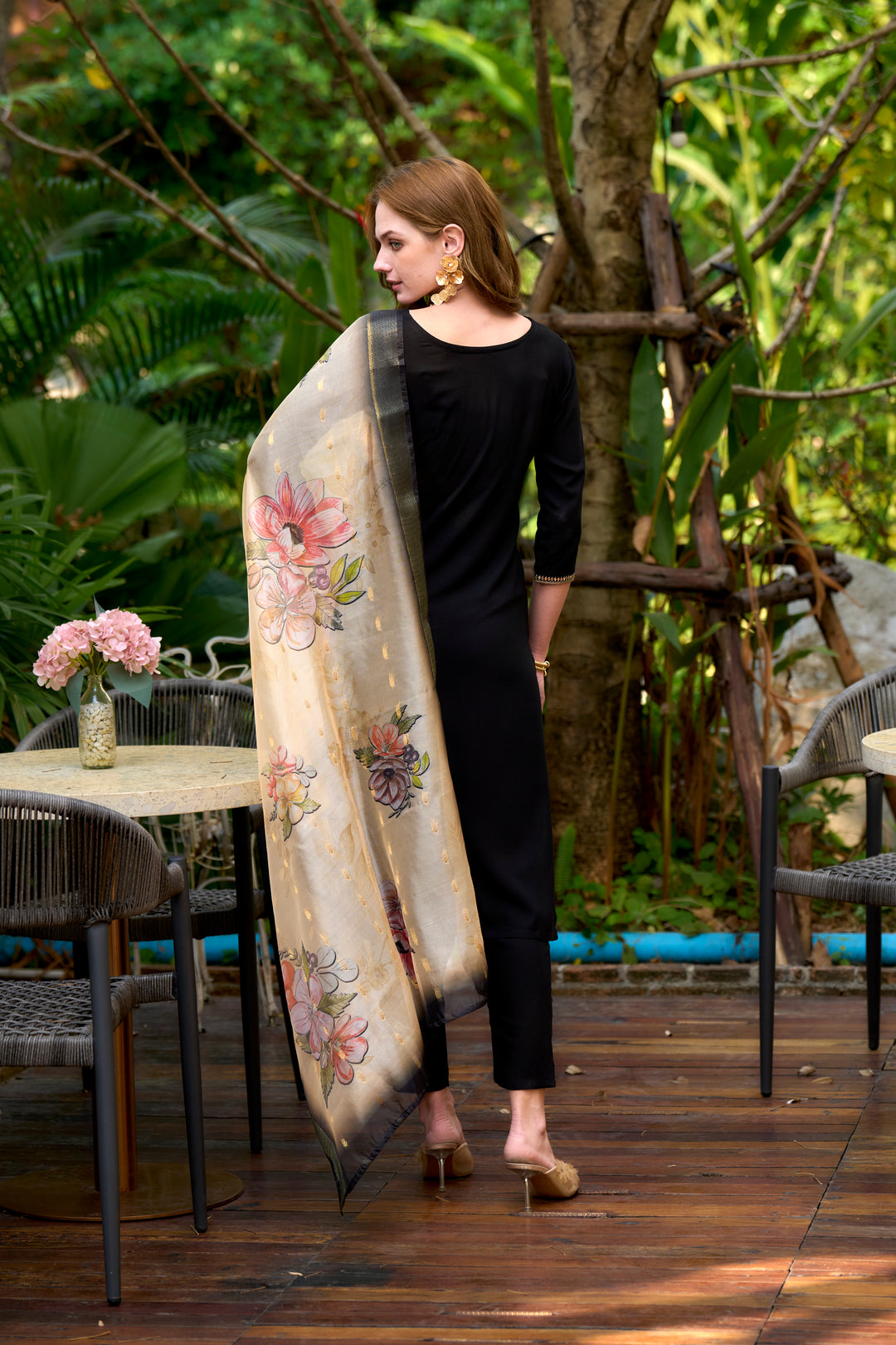 Black Color Viscose Rayon embroidery Kurti with Pant And Dupatta Sets