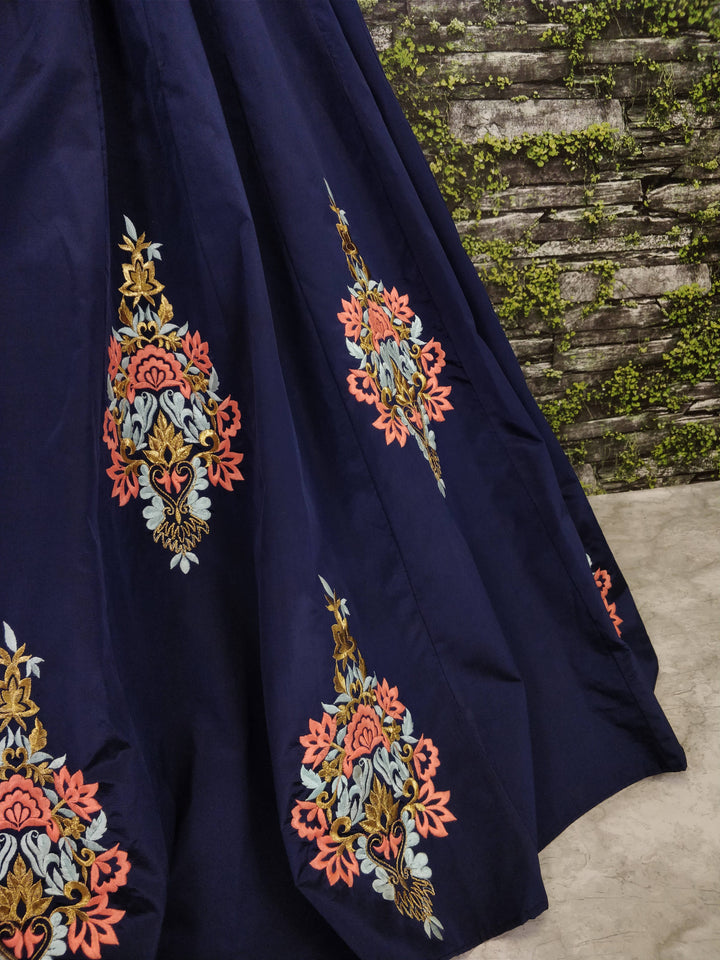 Navy Blue Color Tapeta Silk With Resham Embroidered work Lehenga Choli