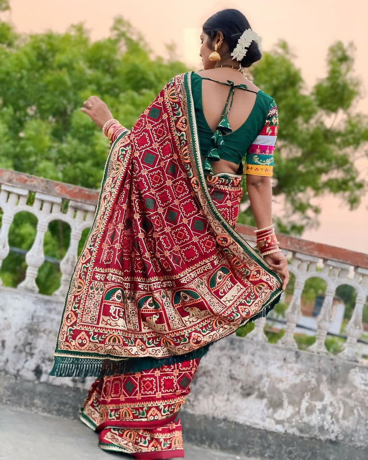 Shubh Laabh Maroon Panetar Patola Saree For wedding And Party Wear Saree
