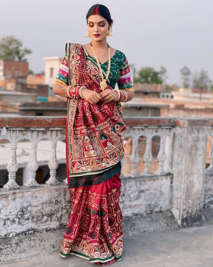 Shubh Laabh Maroon Panetar Patola Saree For wedding And Party Wear Saree