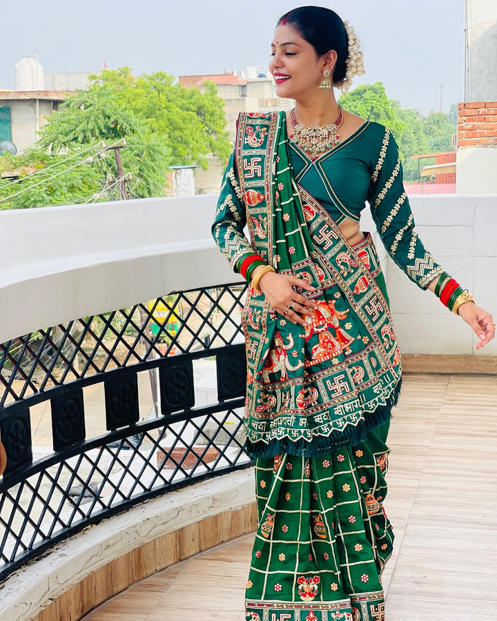 Abhiksha Green Colour Embroiderd Panter Patola Saree For Special Occasion