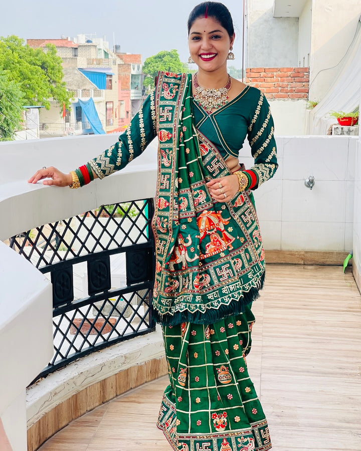 Abhiksha Green Colour Embroiderd Panter Patola Saree For Special Occasion