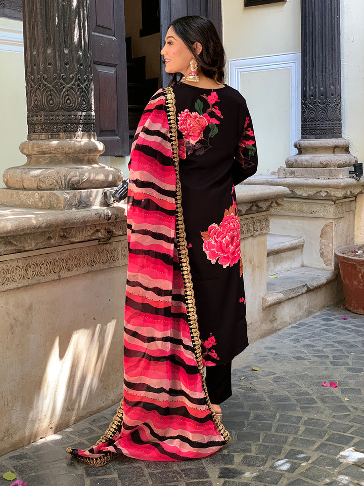 Lemon Color Muslin Kurti Embroidery With Pant And Dupatta Set