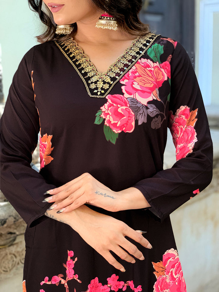 Lemon Color Muslin Kurti Embroidery With Pant And Dupatta Set