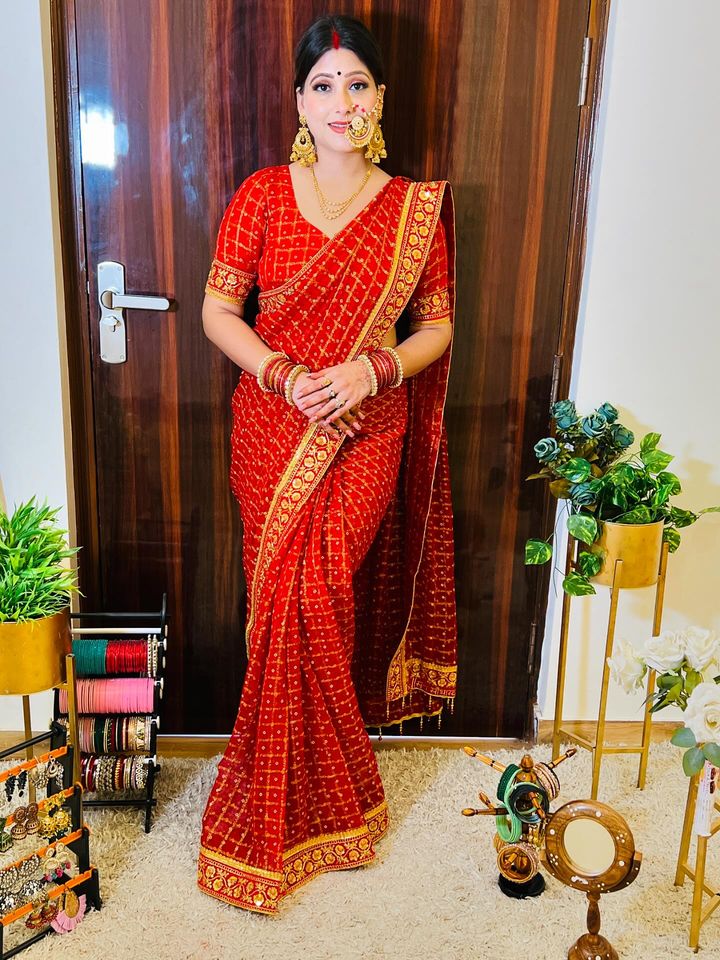 Pure Viscose Red Colour Saubhagyavati Bhava Ghatchola Saree