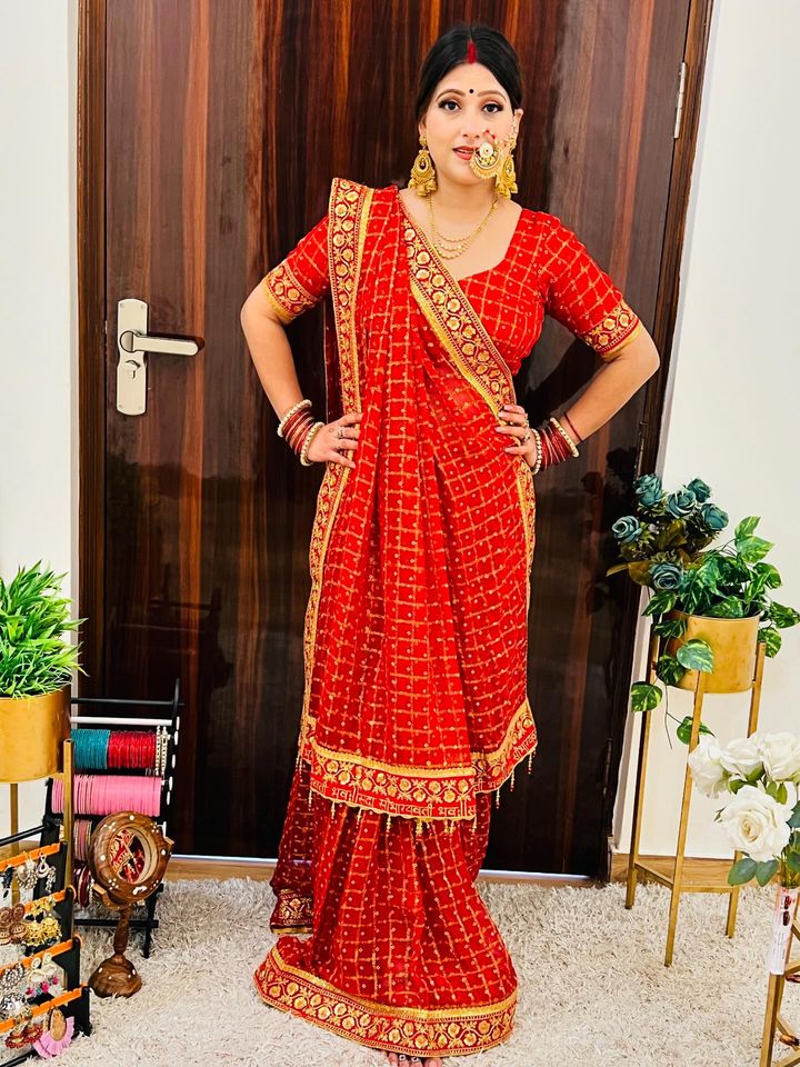 Pure Viscose Red Colour Saubhagyavati Bhava Ghatchola Saree