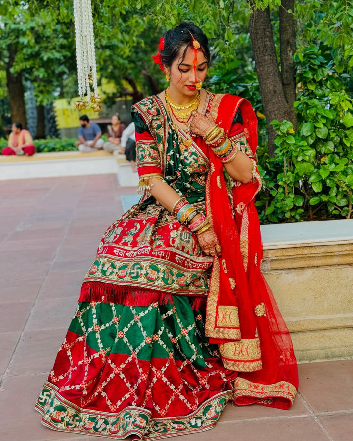 Shubh Laabh Green Maroon Panetar Patola Saree | Wedding | Special Occasion | Puja | Baby Shower