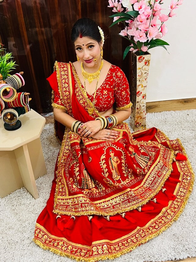 Wedding Special Red Gold Panetar Saree With Blouse