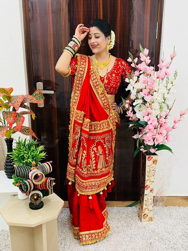 Wedding Special Red Gold Panetar Saree With Blouse