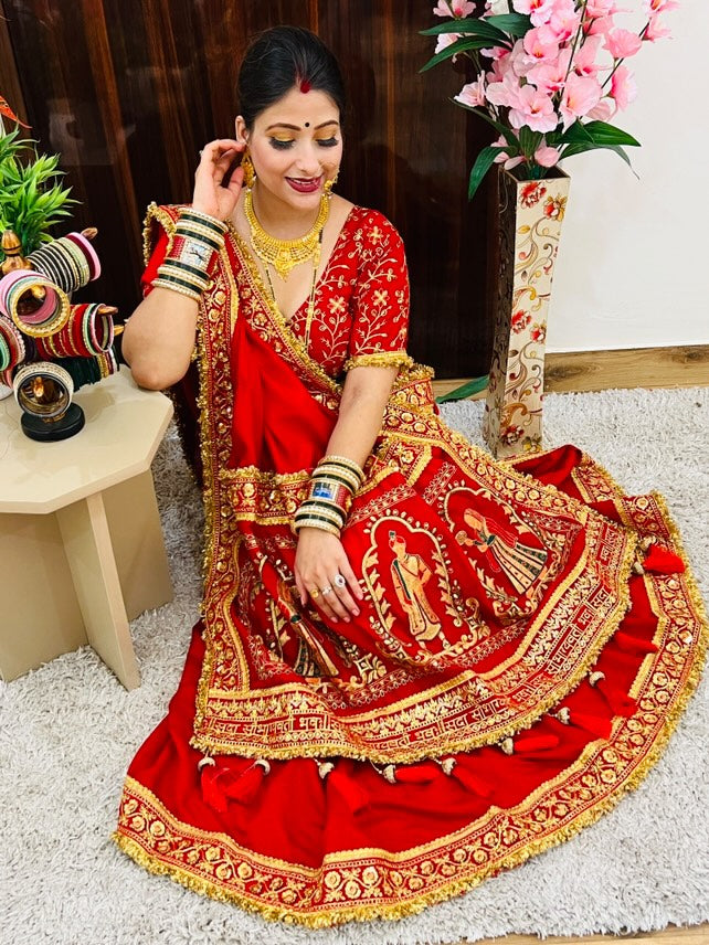 Wedding Special Red Gold Panetar Saree With Blouse