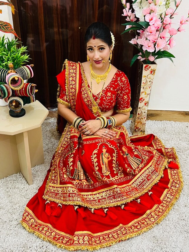 Wedding Special Red Gold Panetar Saree With Blouse