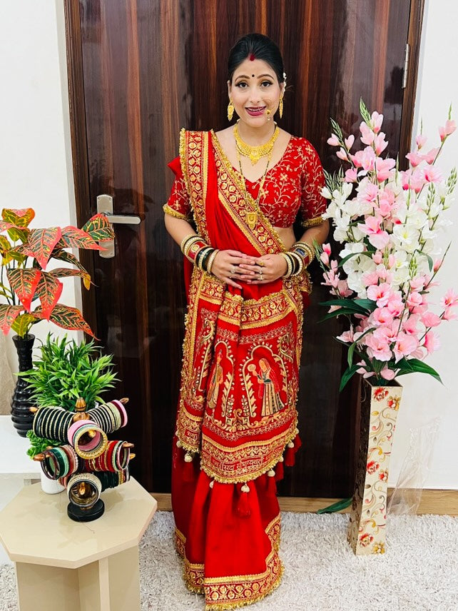 Wedding Special Red Gold Panetar Saree With Blouse