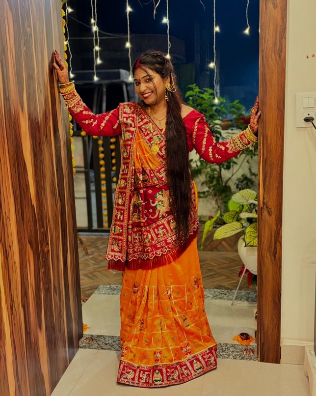 Orange Yellow Maroon Colour HimPriyaThe Lovebirds Embroiderd Panter Patola Saree For Special Occasion