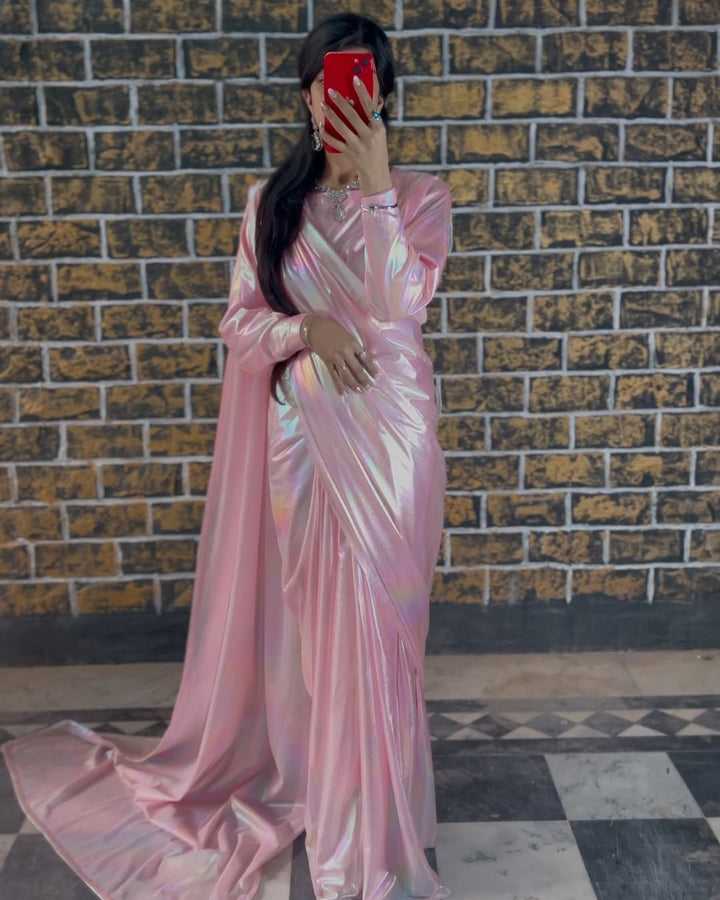 Premium Lilac unicorn Chromatic Designer Saree Pink