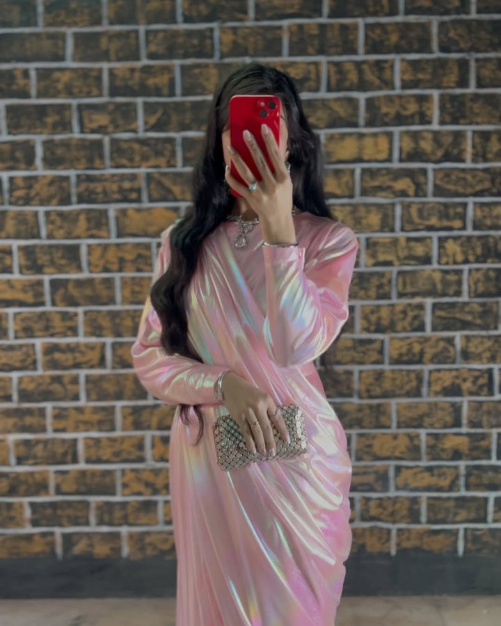 Premium Lilac unicorn Chromatic Designer Saree Pink
