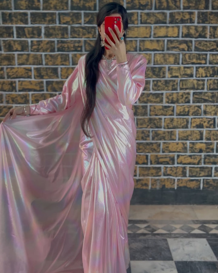 Premium Lilac unicorn Chromatic Designer Saree Pink